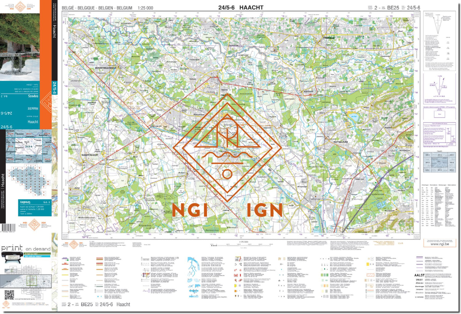 Carte topographique n° 24/5-6 - Haacht (Belgique) | NGI topo 25 carte de randonnée IGN Belgique 
