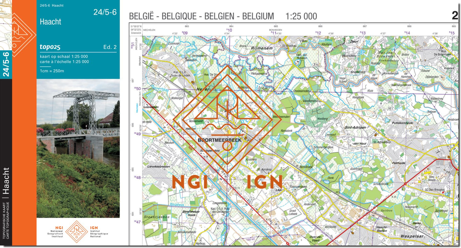 Carte topographique n° 24/5-6 - Haacht (Belgique) | NGI topo 25 carte de randonnée IGN Belgique 