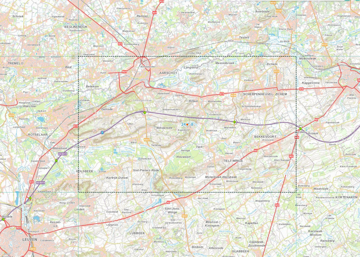 Carte topographique n° 24/7-8 - Aarschot (Belgique) | NGI topo 25 carte de randonnée IGN Belgique 