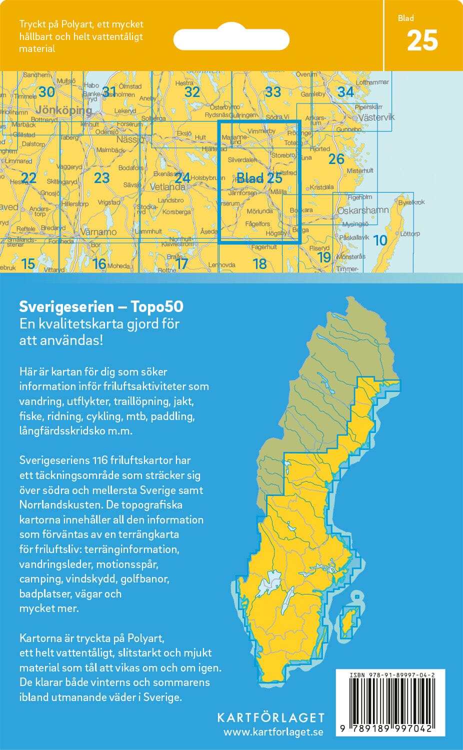 Carte topographique n° 25 - Hultsfred (Suède) | Norstedts - Sverigeserien carte de randonnée Norstedts