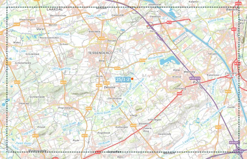 Carte topographique n° 25/1-2 - Tessenderlo (Belgique) | NGI topo 25 carte de randonnée IGN Belgique 