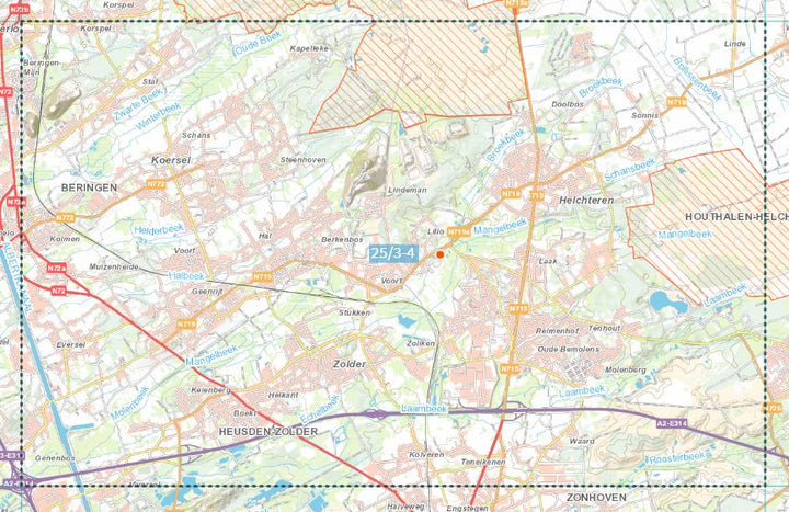 Carte topographique n° 25/3-4 - Heusden-Zolder (Belgique) | NGI topo 25 carte de randonnée IGN Belgique 