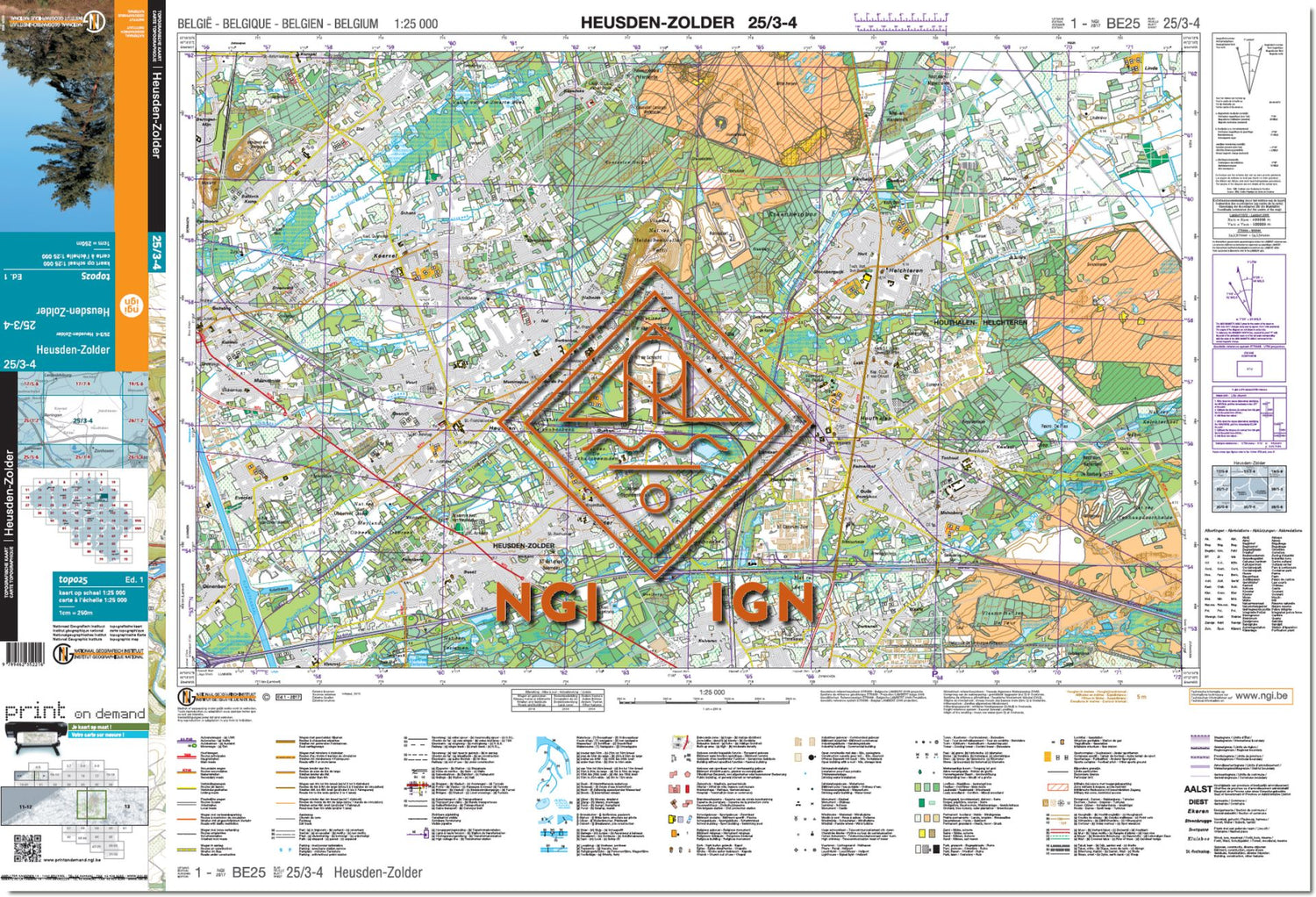 Carte topographique n° 25/3-4 - Heusden-Zolder (Belgique) | NGI topo 25 carte de randonnée IGN Belgique 