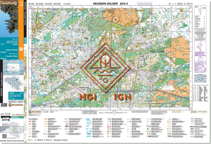 Carte topographique n° 25/3-4 - Heusden-Zolder (Belgique) | NGI topo 25 carte de randonnée IGN Belgique 