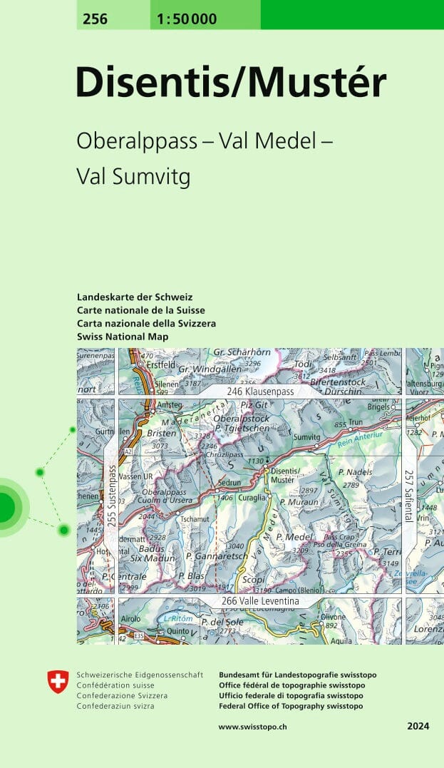 Carte topographique n° 256 - Disentis, Mustèr (Suisse) | Swisstopo - 1/50 000 carte de randonnée Swisstopo