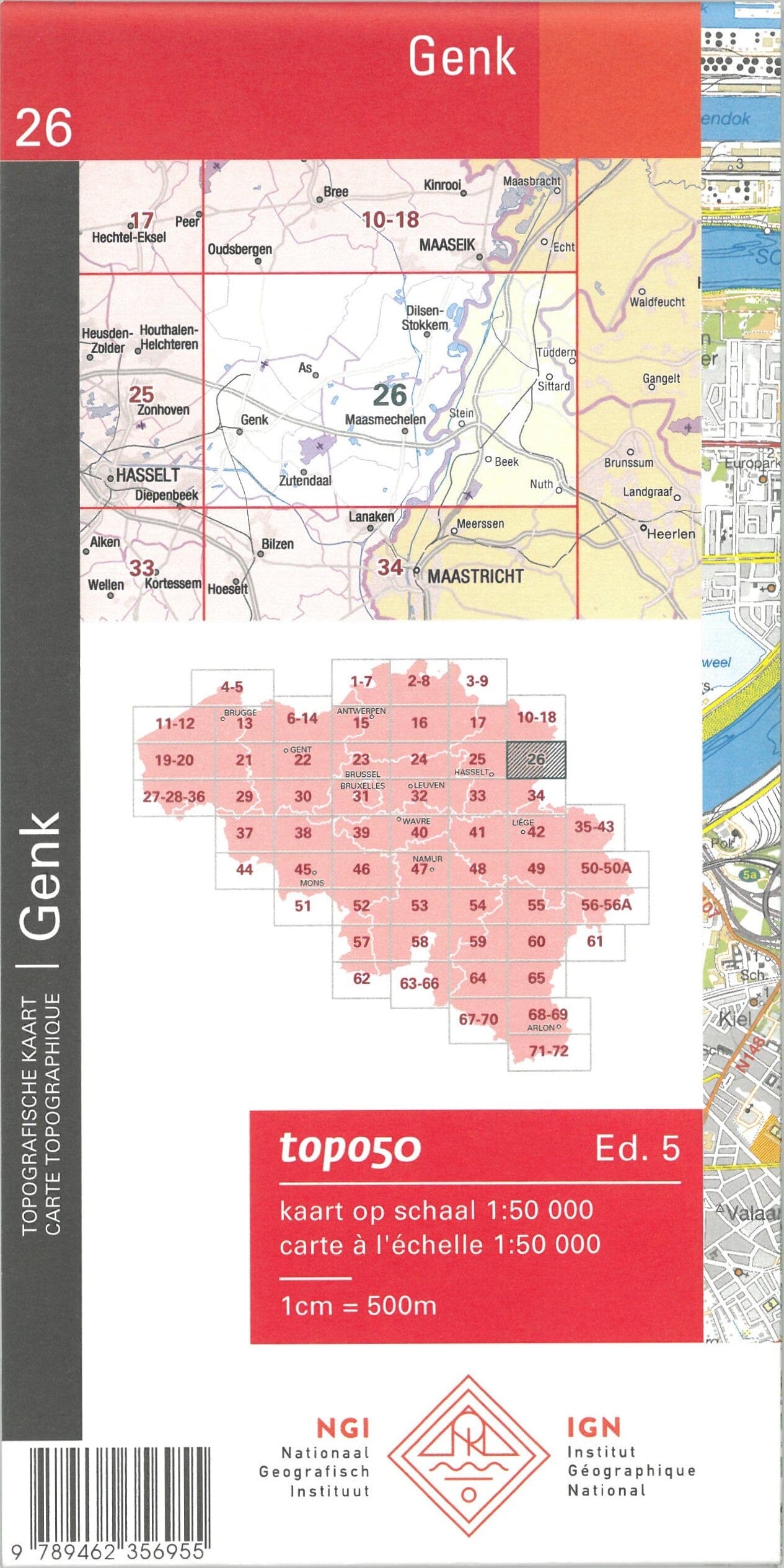 Carte topographique n° 26 - Genk (Belgique) | NGI - 1/50 000 carte de randonnée IGN Belgique