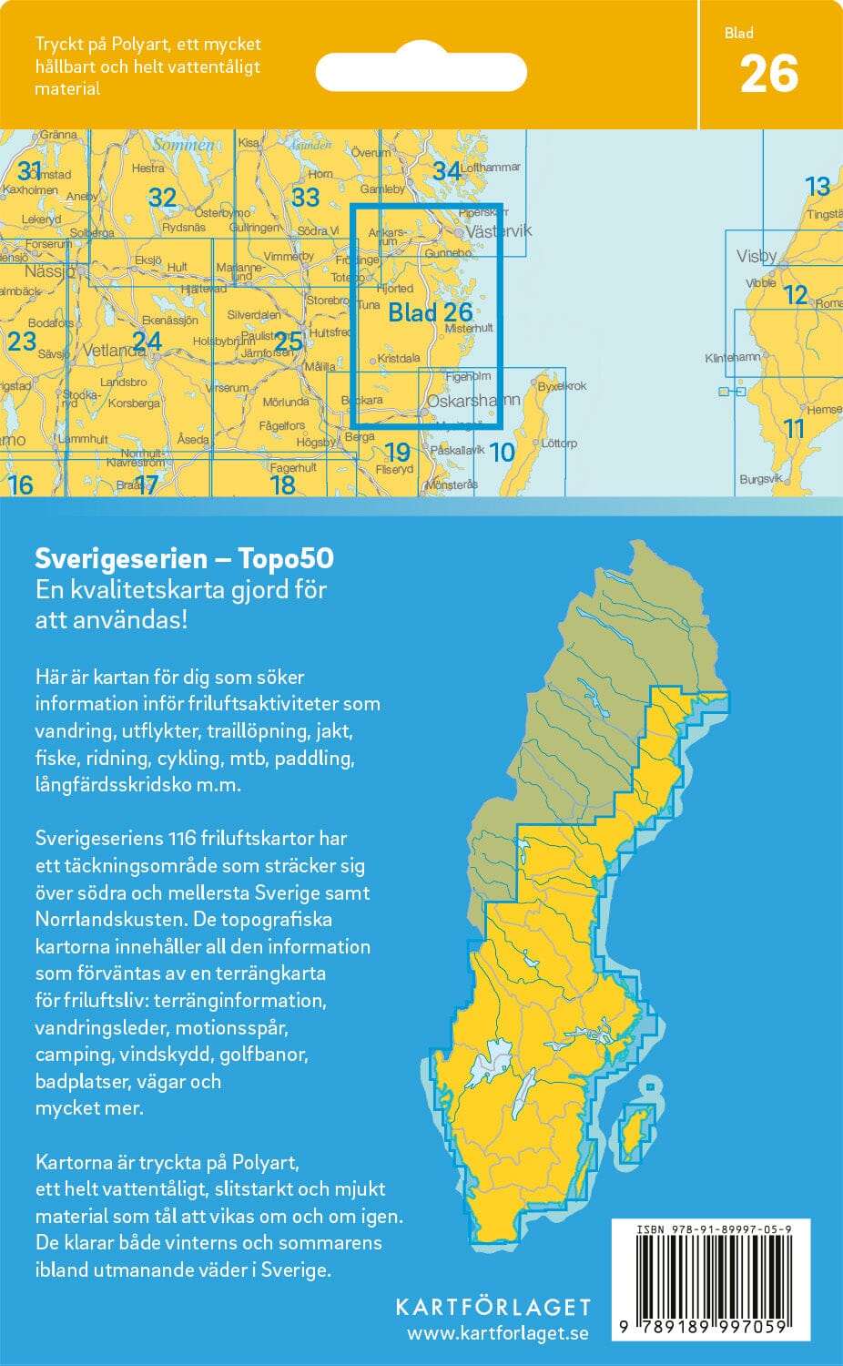 Carte topographique n° 26 - Västervik (Suède) | Norstedts - Sverigeserien carte de randonnée Norstedts