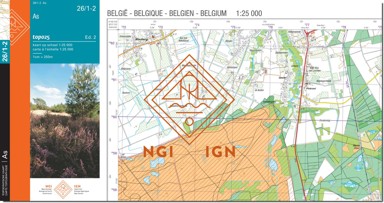 Carte topographique n° 26/1-2 - As (Belgique) | NGI topo 25 carte de randonnée IGN Belgique 
