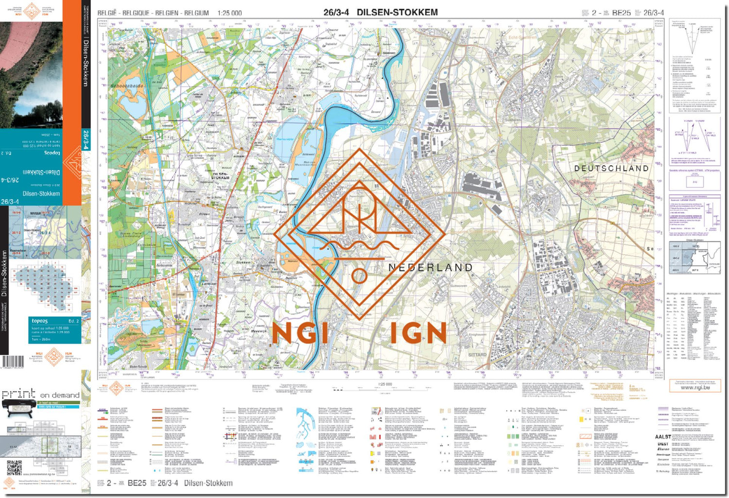 Carte topographique n° 26/3-4 - Dilsen-Stokkem (Belgique) | NGI topo 25 carte de randonnée IGN Belgique 