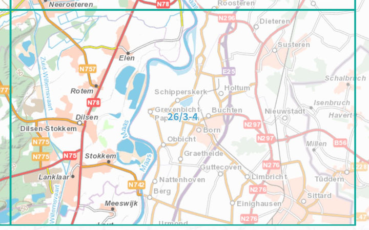 Carte topographique n° 26/3-4 - Dilsen-Stokkem (Belgique) | NGI topo 25 carte de randonnée IGN Belgique 