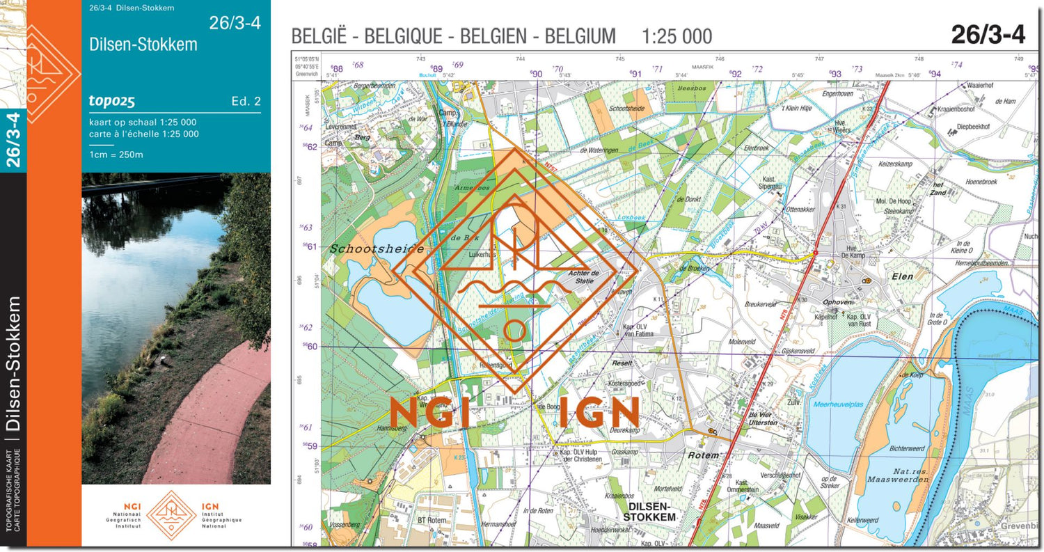 Carte topographique n° 26/3-4 - Dilsen-Stokkem (Belgique) | NGI topo 25 carte de randonnée IGN Belgique 