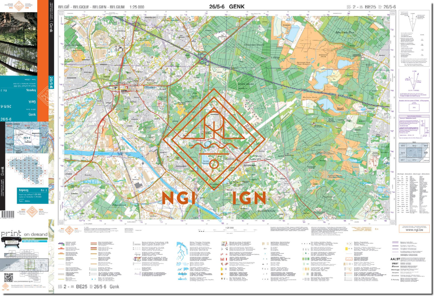 Carte topographique n° 26/5-6 - Genk (Belgique) | NGI topo 25 carte de randonnée IGN Belgique 