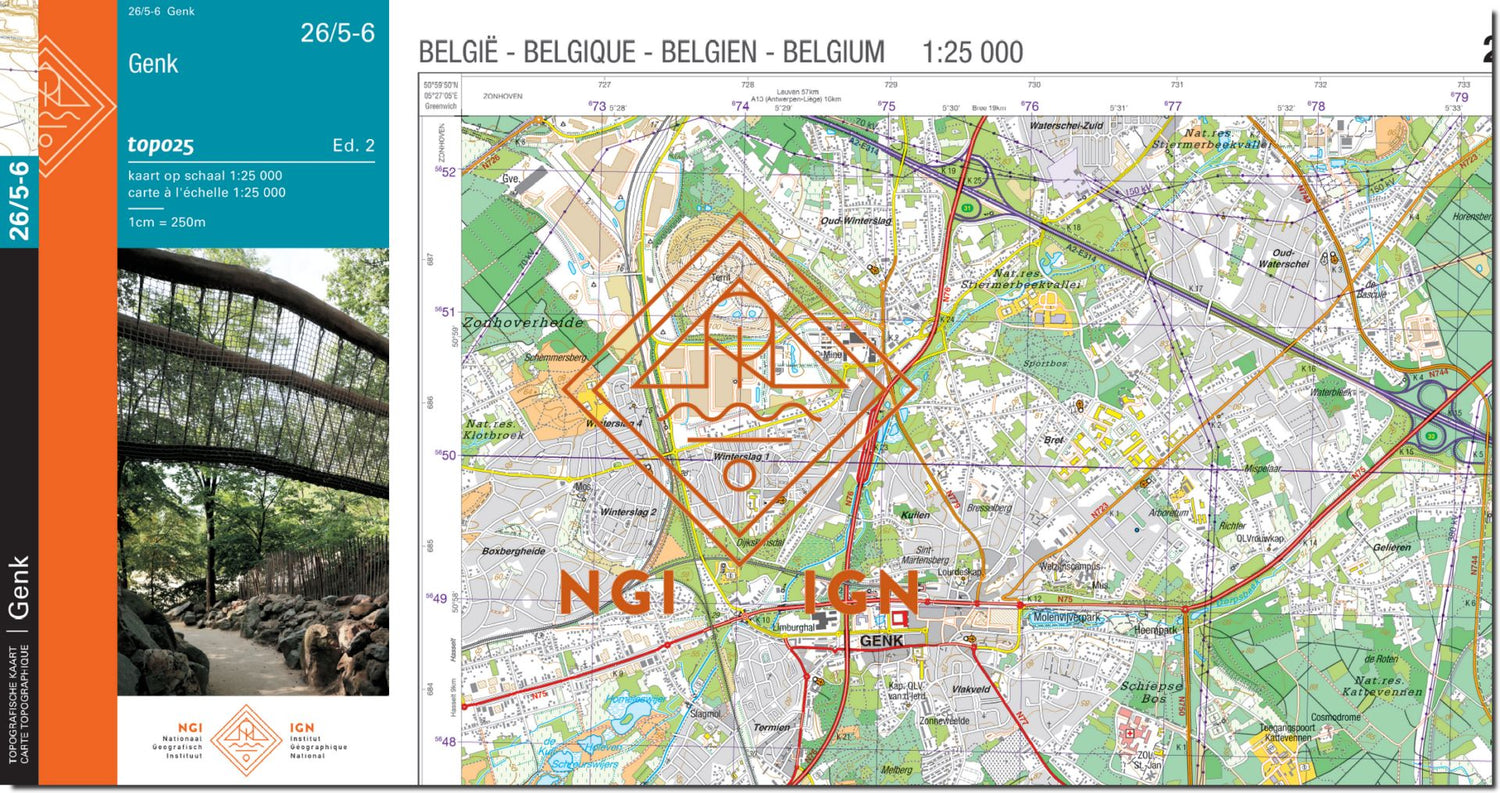 Carte topographique n° 26/5-6 - Genk (Belgique) | NGI topo 25 carte de randonnée IGN Belgique 