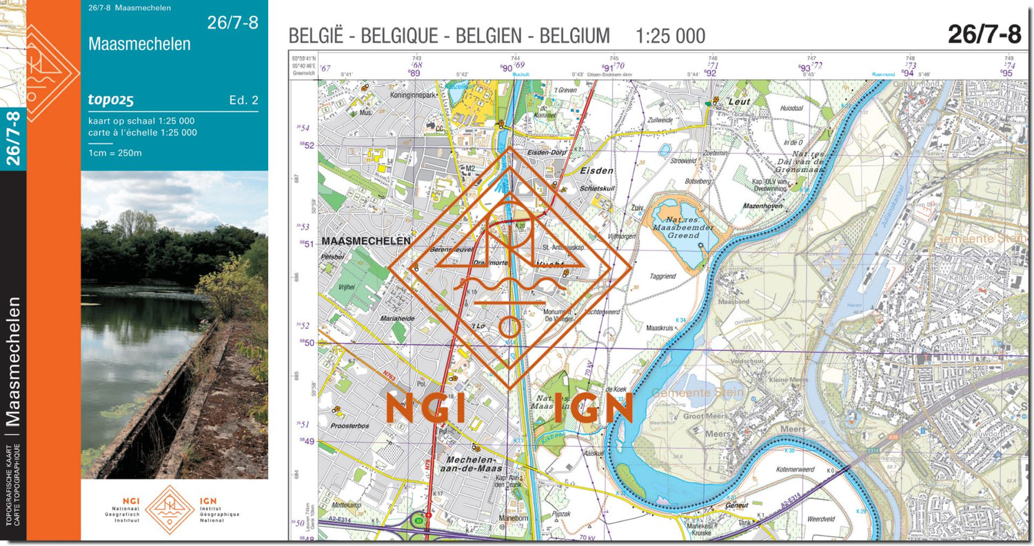 Carte topographique n° 26/7-8 - Maasmechelen (Belgique) | NGI topo 25 carte de randonnée IGN Belgique 