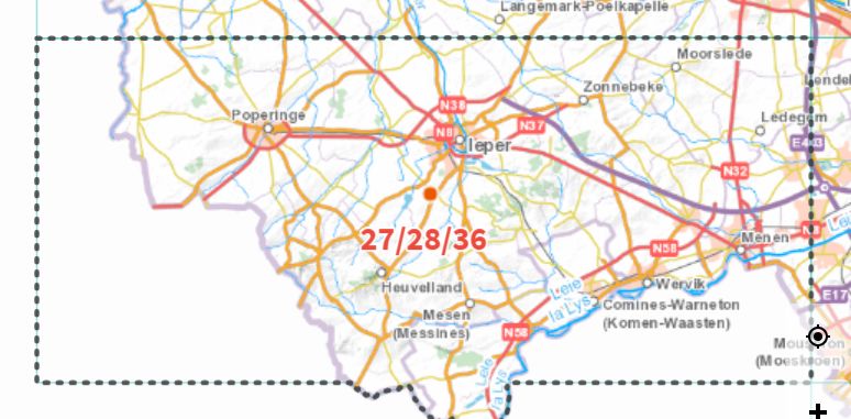 Carte topographique n° 27-28-36 - Leper (Belgique) | NGI - 1/50 000 carte de randonnée IGN Belgique