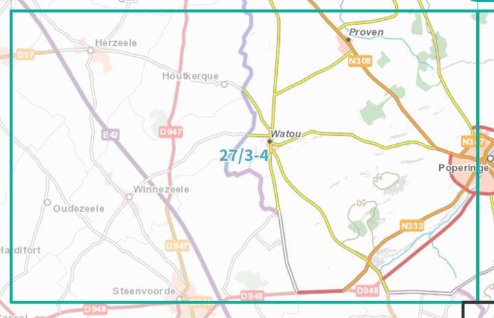 Carte topographique n° 27/3-4 - Watou (Belgique) | NGI topo 25 carte de randonnée IGN Belgique 