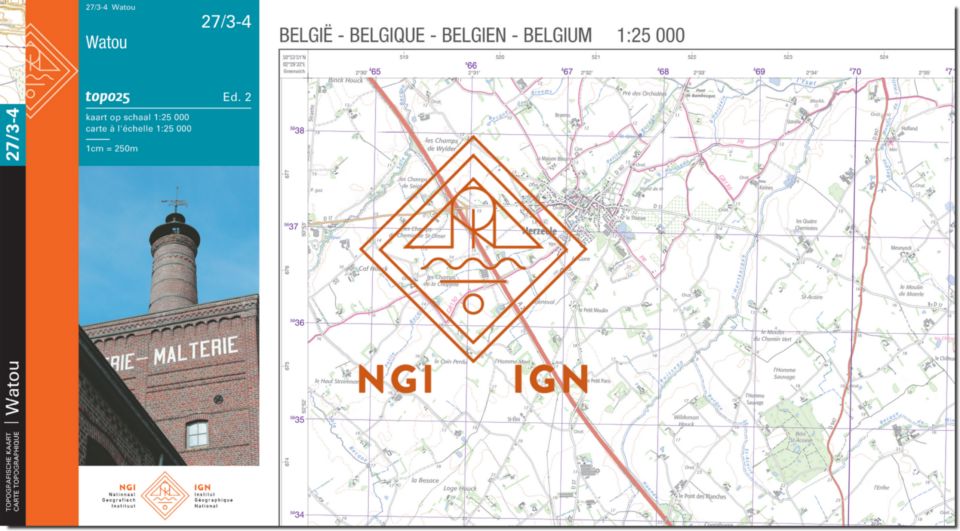 Carte topographique n° 27/3-4 - Watou (Belgique) | NGI topo 25 carte de randonnée IGN Belgique 