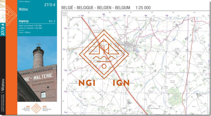 Carte topographique n° 27/3-4 - Watou (Belgique) | NGI topo 25 carte de randonnée IGN Belgique 