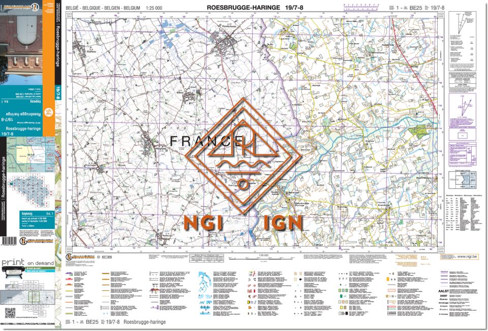 Carte topographique n° 27/3-4 - Watou (Belgique) | NGI topo 25 carte de randonnée IGN Belgique 