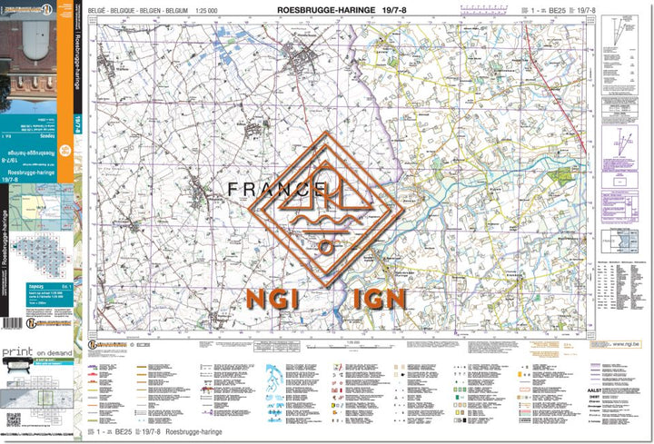 Carte topographique n° 27/3-4 - Watou (Belgique) | NGI topo 25 carte de randonnée IGN Belgique 