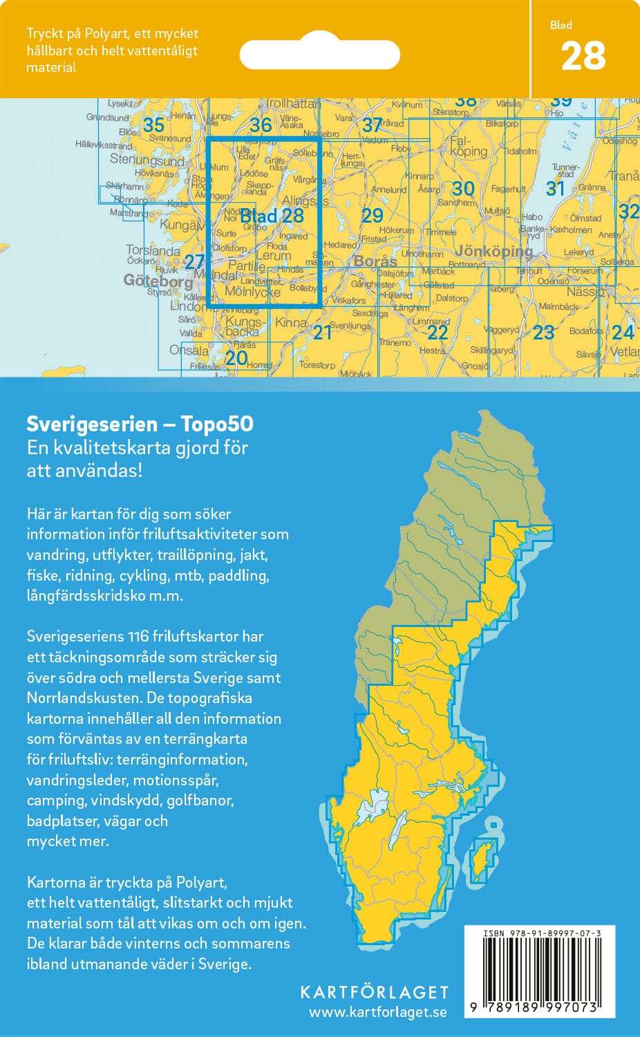 Carte topographique n° 28 - Lerum (Suède) | Norstedts - Sverigeserien carte de randonnée Norstedts
