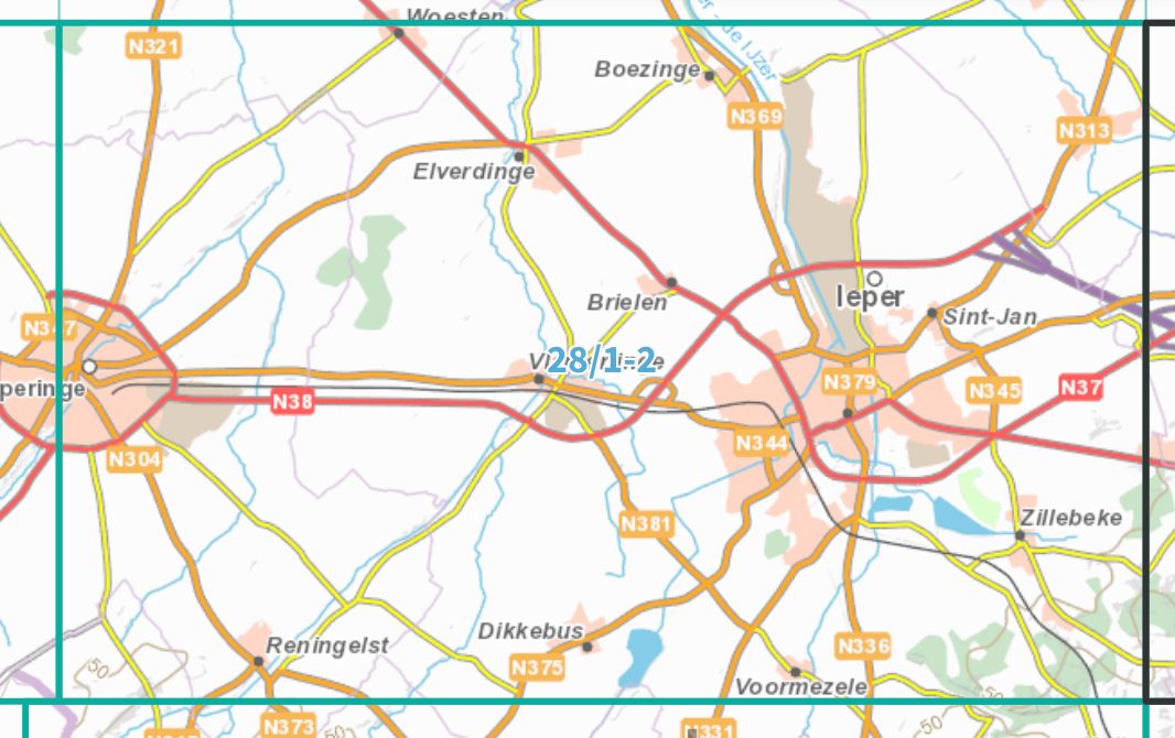 Carte topographique n° 28/1-2 - leper (Belgique) | NGI topo 25 carte de randonnée IGN Belgique 