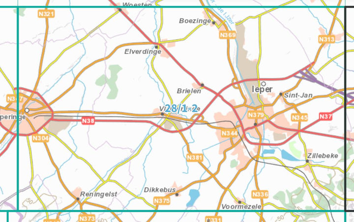 Carte topographique n° 28/1-2 - leper (Belgique) | NGI topo 25 carte de randonnée IGN Belgique 