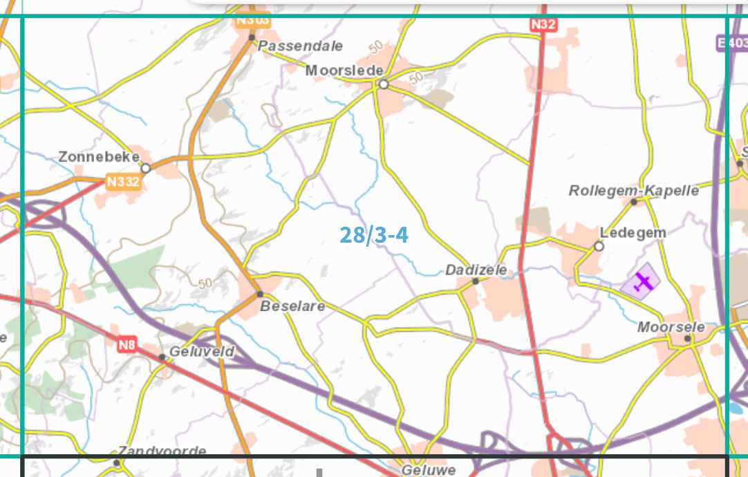 Carte topographique n° 28/3-4 - Zonnebeke (Belgique) | NGI topo 25 carte de randonnée IGN Belgique 