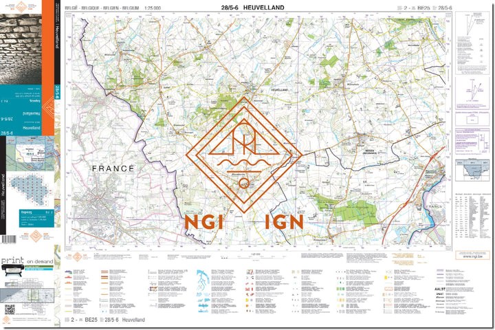 Carte topographique n° 28/5-6 - Heuvelland (Belgique) | NGI topo 25 carte de randonnée IGN Belgique 
