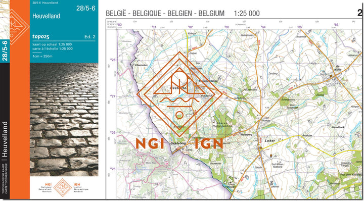 Carte topographique n° 28/5-6 - Heuvelland (Belgique) | NGI topo 25 carte de randonnée IGN Belgique 