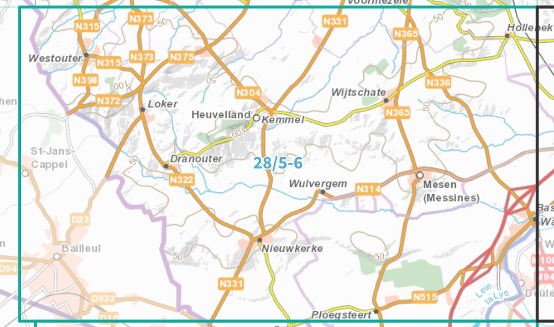 Carte topographique n° 28/5-6 - Heuvelland (Belgique) | NGI topo 25 carte de randonnée IGN Belgique 