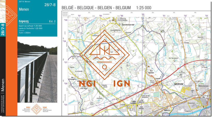 Carte topographique n° 28/7-8 - Menen (Belgique) | NGI topo 25 carte de randonnée IGN Belgique 
