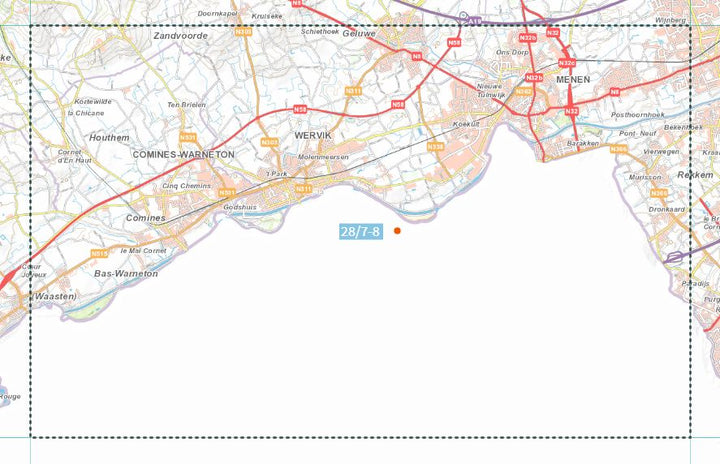 Carte topographique n° 28/7-8 - Menen (Belgique) | NGI topo 25 carte de randonnée IGN Belgique 