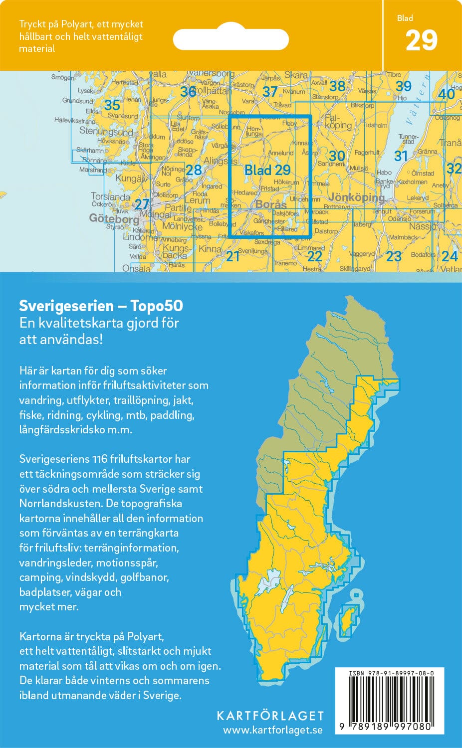 Carte topographique n° 29 - Borås (Suède) | Norstedts - Sverigeserien carte de randonnée Norstedts