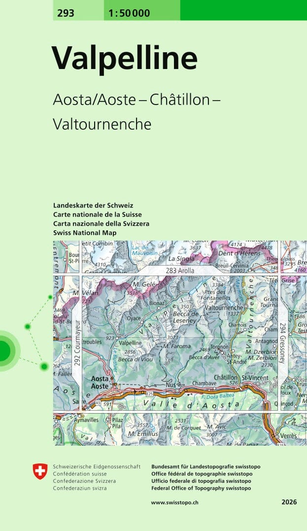 Carte topographique n° 293 - Valpelline (Suisse) | Swisstopo - 1/50 000 carte de randonnée Swisstopo