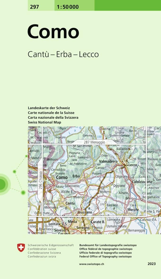 Carte topographique n° 297 - Lac de Côme (Italie) | Swisstopo - 1/50 000 carte de randonnée Swisstopo 