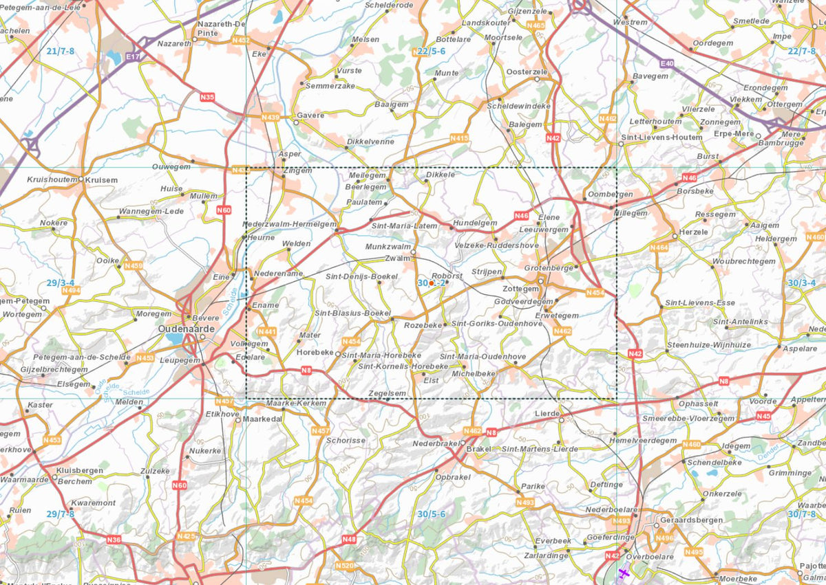 Carte topographique n° 30/1-2 - Zottegem (Belgique) | NGI topo 25 carte de randonnée IGN Belgique 