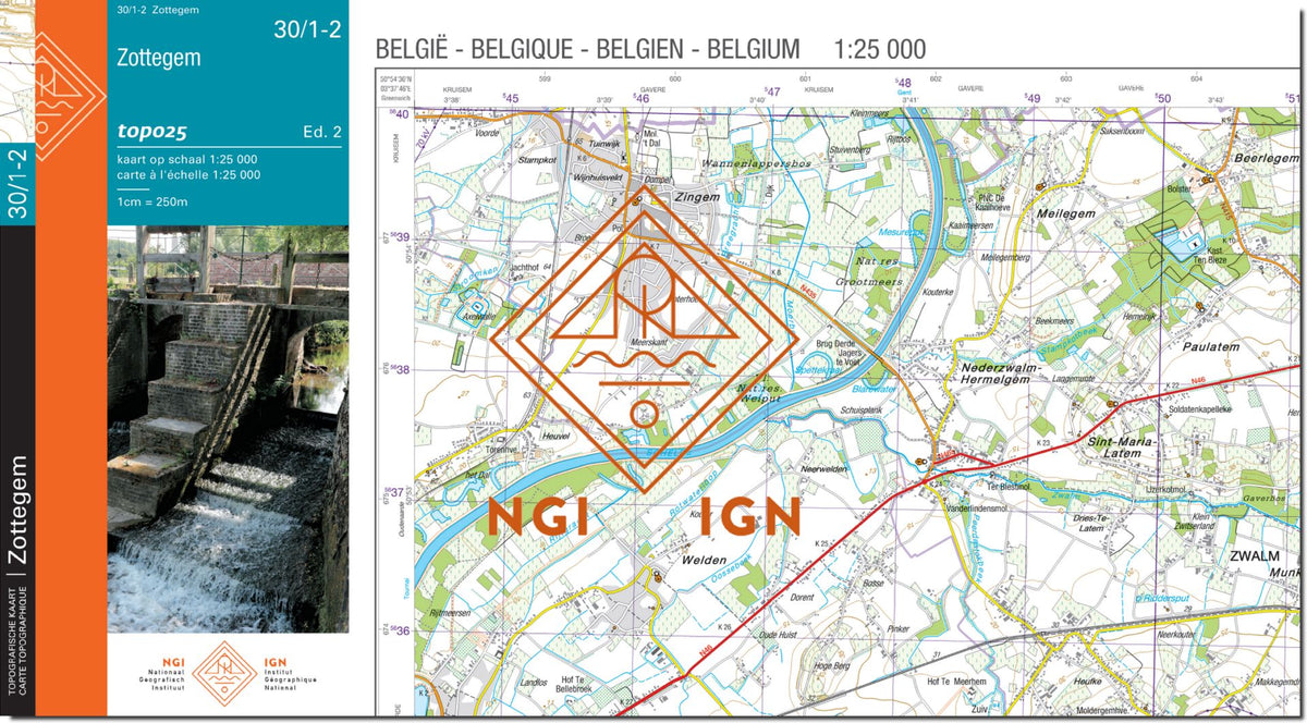 Ngi Map Topographic map No. 30 / 1 - 2 - Zottegem (Belgium) | IGN Belgium Topo ...