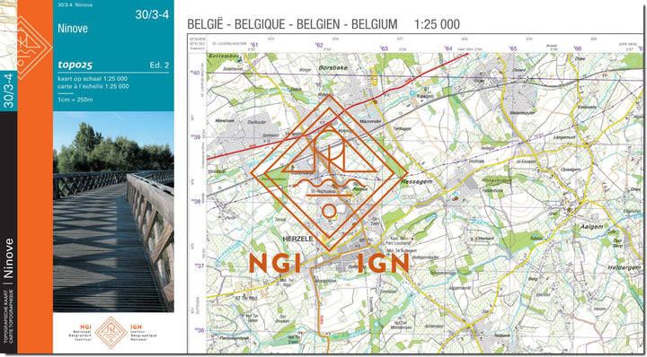 Carte topographique n° 30/3-4 - Ninove (Belgique) | NGI topo 25 carte de randonnée IGN Belgique 
