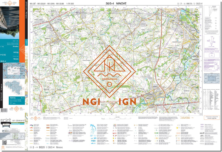 Carte topographique n° 30/3-4 - Ninove (Belgique) | NGI topo 25 carte de randonnée IGN Belgique 