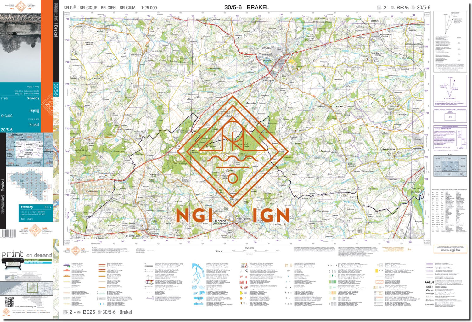 Carte topographique n° 30/5-6 - Brakel (Belgique) | NGI topo 25 carte de randonnée IGN Belgique 