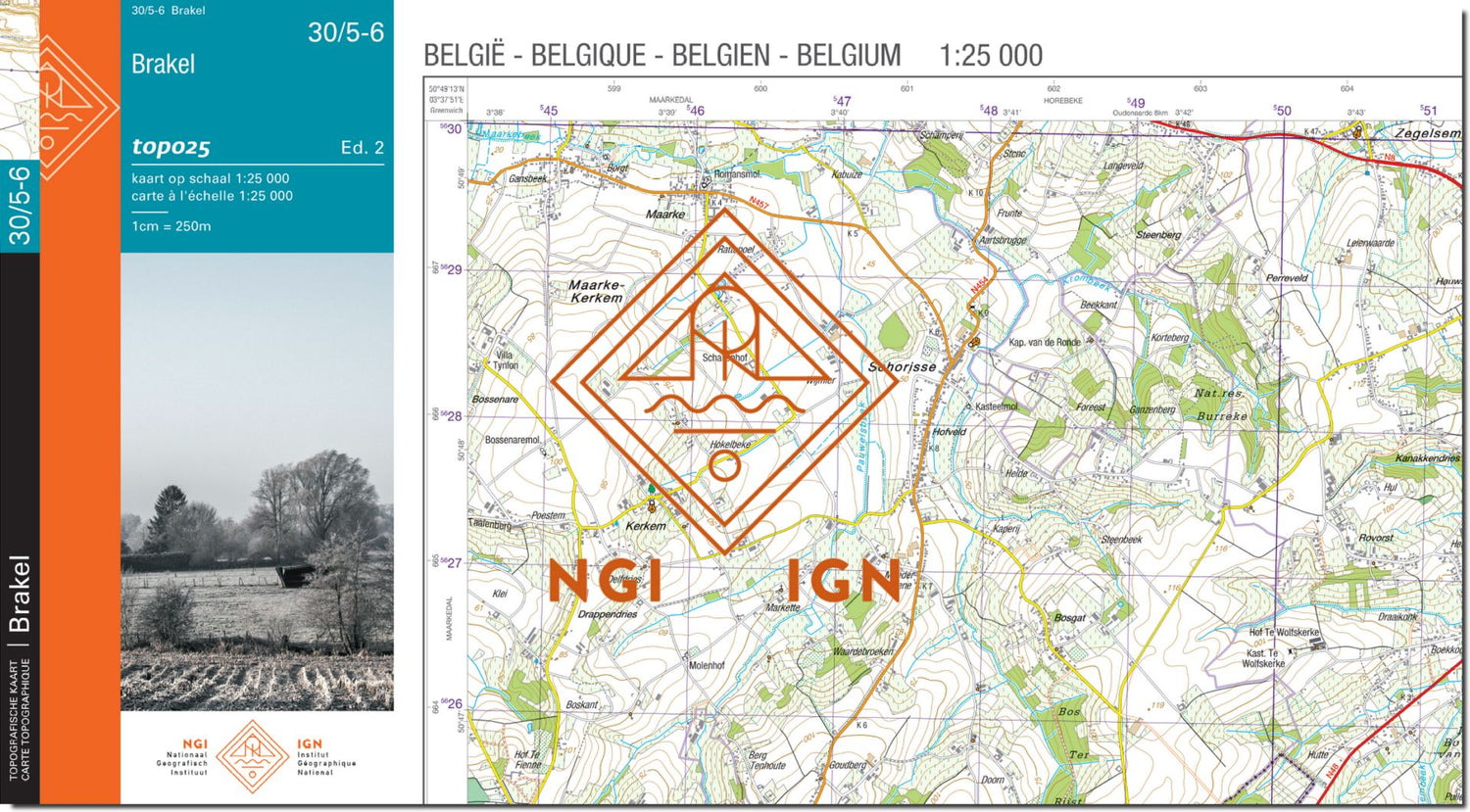 Carte topographique n° 30/5-6 - Brakel (Belgique) | NGI topo 25 carte de randonnée IGN Belgique 