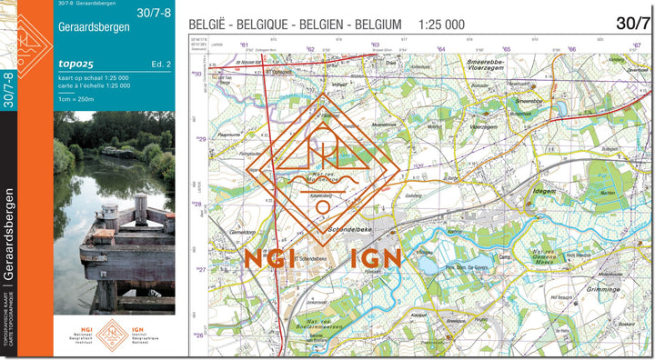 Carte topographique n° 30/7-8 - Geraardsbergen (Belgique) | NGI topo 25 carte de randonnée IGN Belgique 