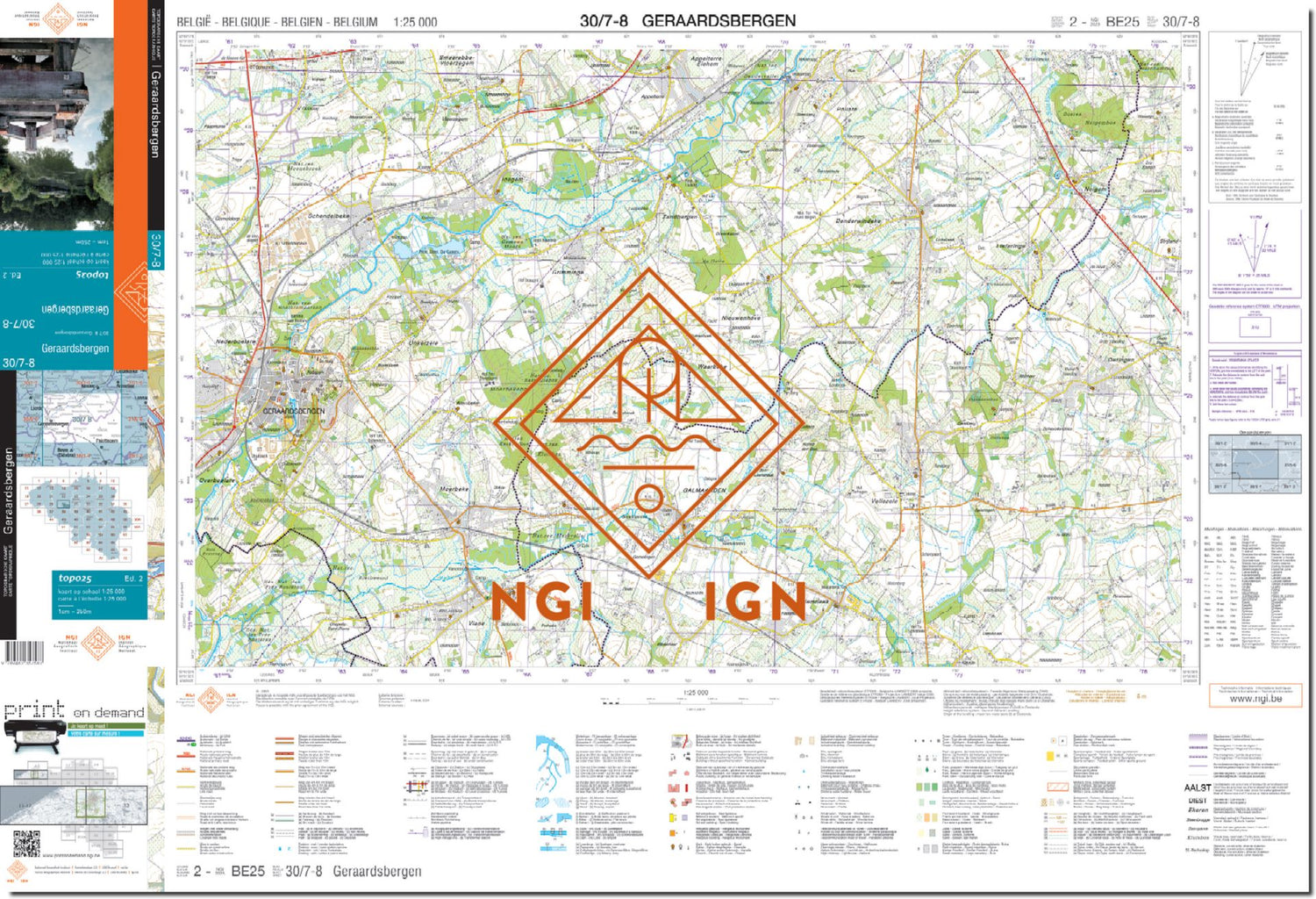 Carte topographique n° 30/7-8 - Geraardsbergen (Belgique) | NGI topo 25 carte de randonnée IGN Belgique 