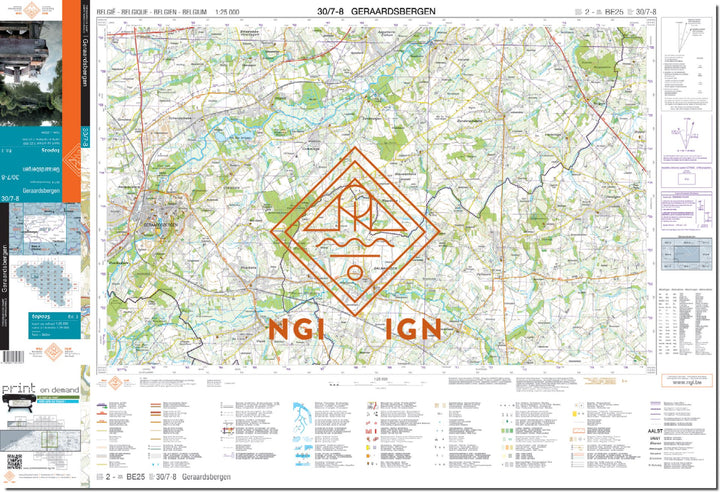 Carte topographique n° 30/7-8 - Geraardsbergen (Belgique) | NGI topo 25 carte de randonnée IGN Belgique 