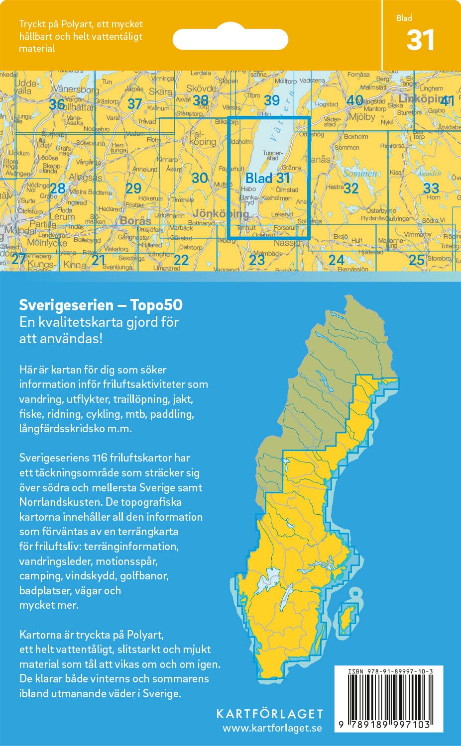 Carte topographique n° 31 - Jönköping (Suède) | Norstedts - Sverigeserien carte de randonnée Norstedts