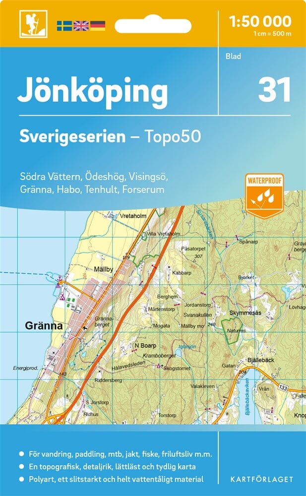 Carte topographique n° 31 - Jönköping (Suède) | Norstedts - Sverigeserien carte de randonnée Norstedts