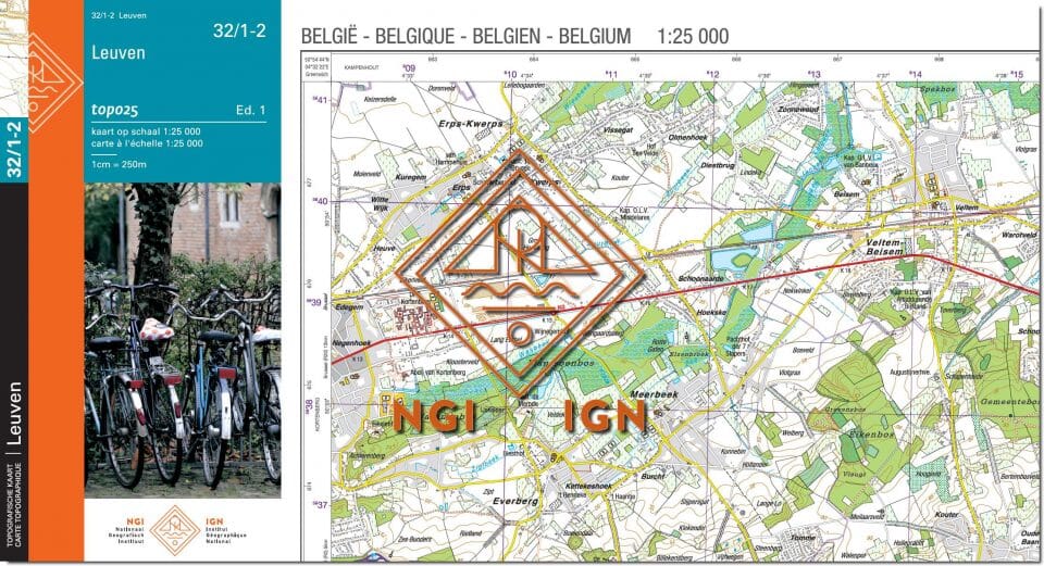 Carte topographique n° 32/1-2 - Leuven (Belgique) | NGI topo 25 carte de randonnée IGN Belgique 