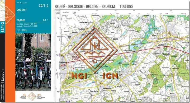 Carte topographique n° 32/1-2 - Leuven (Belgique) | NGI topo 25 carte de randonnée IGN Belgique 