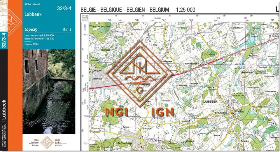 Carte topographique n° 32/3-4 - Lubbeek (Belgique) | NGI topo 25 carte de randonnée IGN Belgique 